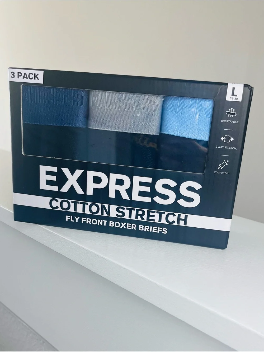 EXPRESS Men’s Cotton Stretch 3-Pack Boxer Briefs - Blue Mix Large